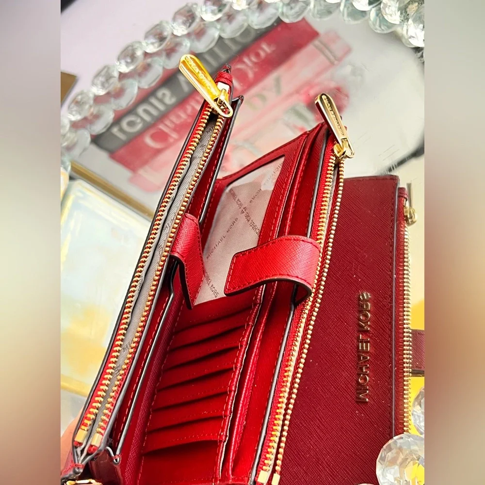 Michael Kors NWOT Red Kearny with Heart and pig Design wallet or clutch